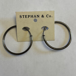 Stephan & Co. Gunmetal Extra Large Classic Hoop Earrings NWT